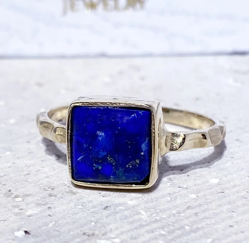 Sapphire Gemstone Rings in a Cathedral SettingLapis Lazuli Ring - Simple Ring with Square Lapis Lazuli Gemstone