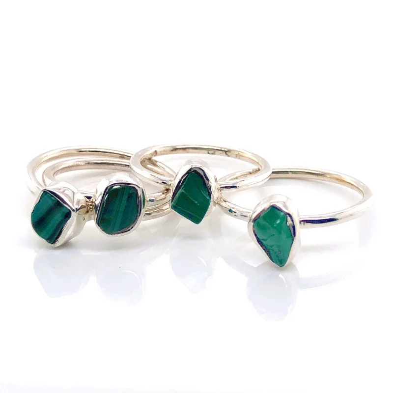 Multi - Gemstone Rings with a Rainbow of ColorsSilver Malachite Stackable Gemstone Ring