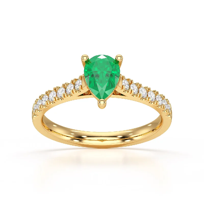 Multi - Gemstone Rings with a Rainbow of ColorsPear Emerald with Diamond Set Shoulders Dress Ring