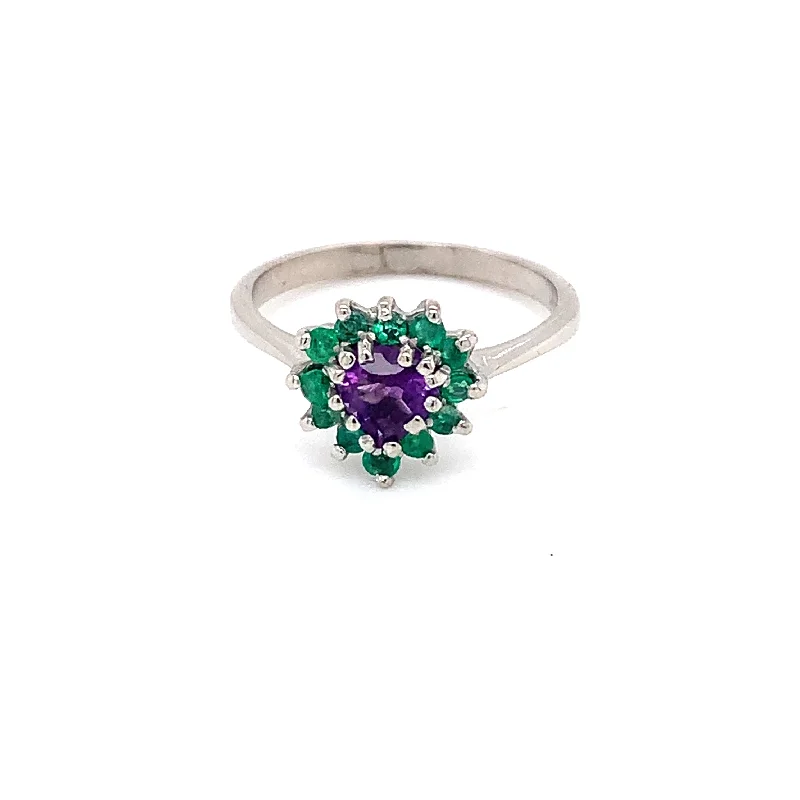 Sapphire Gemstone Rings in a Cathedral SettingHeart Shaped Amethyst and Emerald Vintage Dress Ring in 18ct White Gold