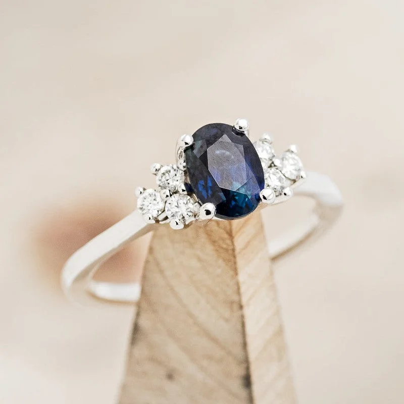 "GINA" - OVAL LAB-GROWN SAPPHIRE ENGAGEMENT RING WITH DIAMOND ACCENTS