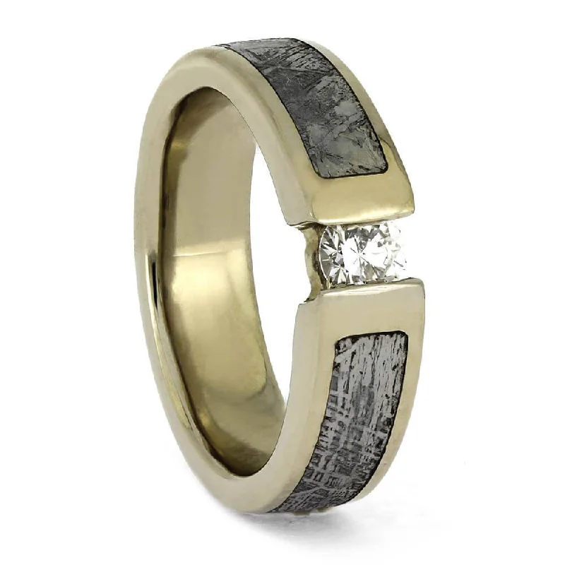 Meteorite Women's Ring with Faux Tension-Set Diamond