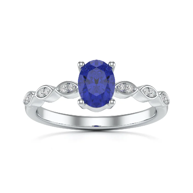 Multi - Gemstone Rings with a Rainbow of ColorsOval Blue Sapphire with Marquise Shape Shoulder Ring