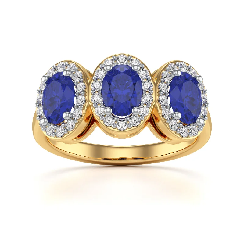 Amethyst Gemstone Rings in a Vintage - Style SettingBlue Sapphire Three Stone Oval Diamond Halo Ring