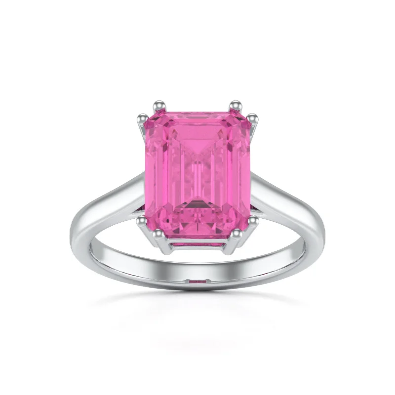 Sapphire Gemstone Rings in a Cathedral SettingEmerald Cut Pink Topaz Solitaire Dress Ring