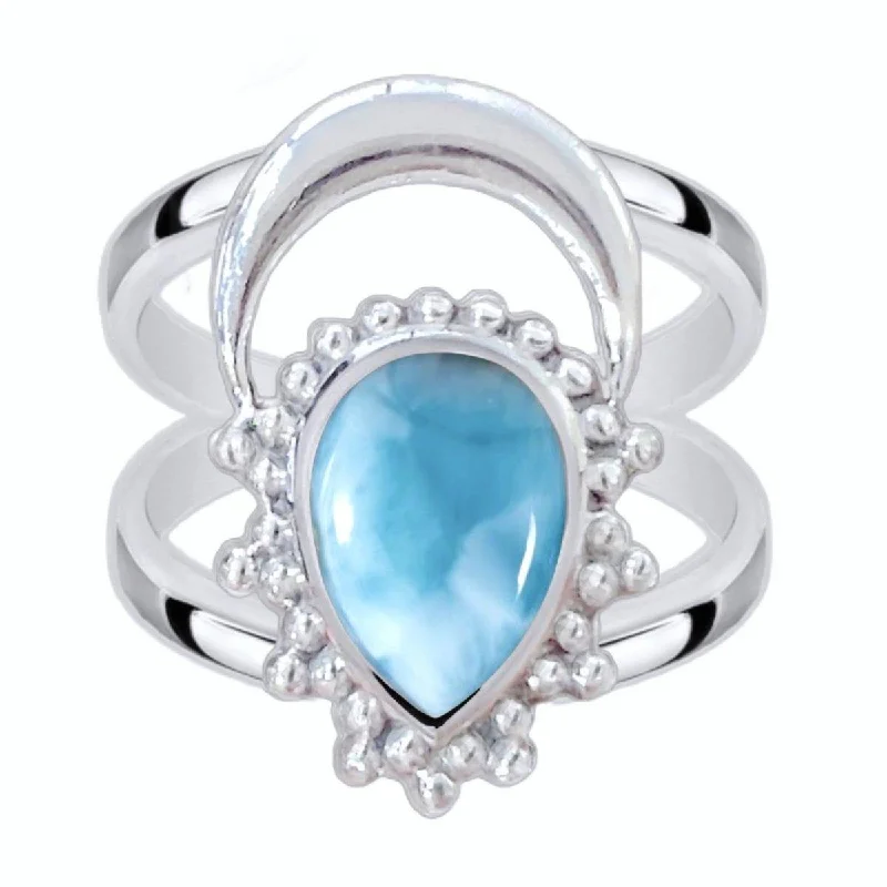 Amethyst Gemstone Rings in a Vintage - Style SettingLaihas Boho Moon Larimar Ring