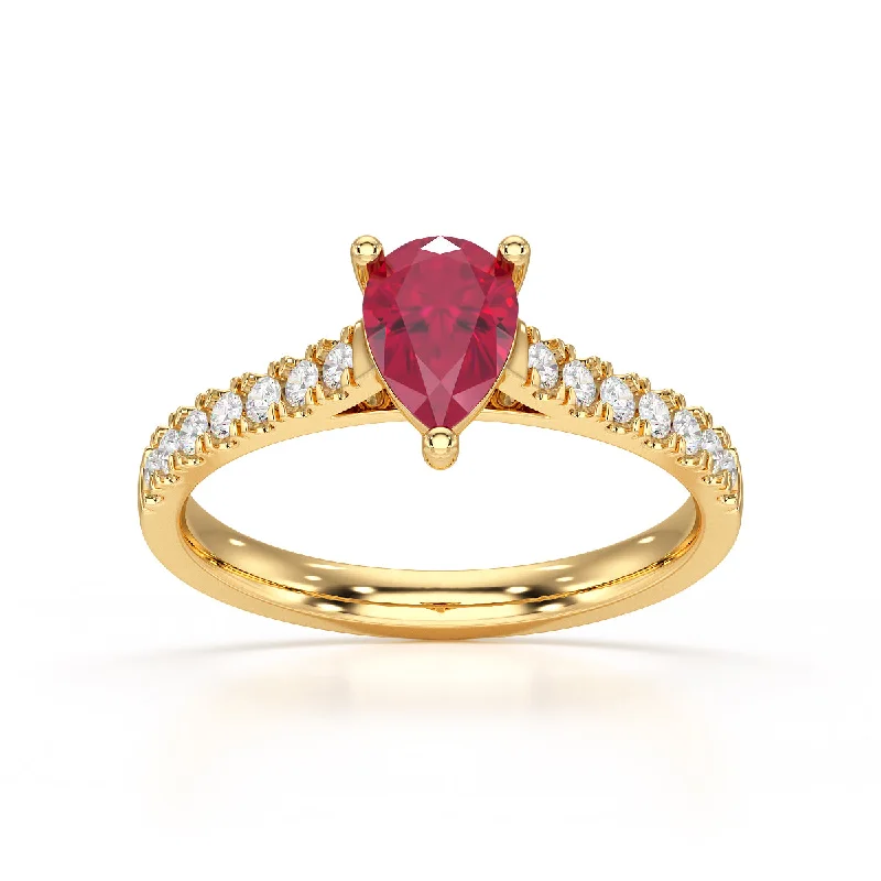 Ruby Gemstone Rings with Diamond AccentsPear Ruby with Diamond Set Shoulders Dress Ring