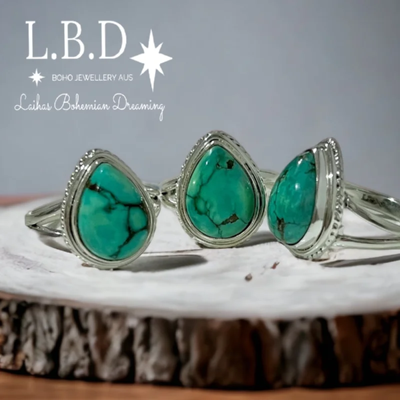 Sapphire Gemstone Rings in a Cathedral SettingTurquoise Ring- Laihas Twisted Raindrop