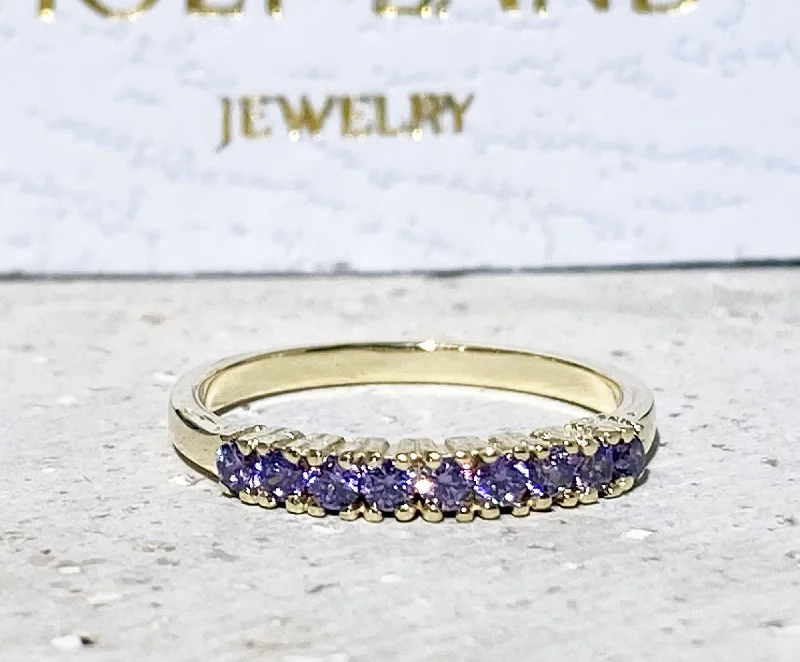 Sapphire Gemstone Rings in a Cathedral SettingPurple Amethyst Ring - February Birthstone - Stacking Ring with Nine Round Purple Amethyst Stones