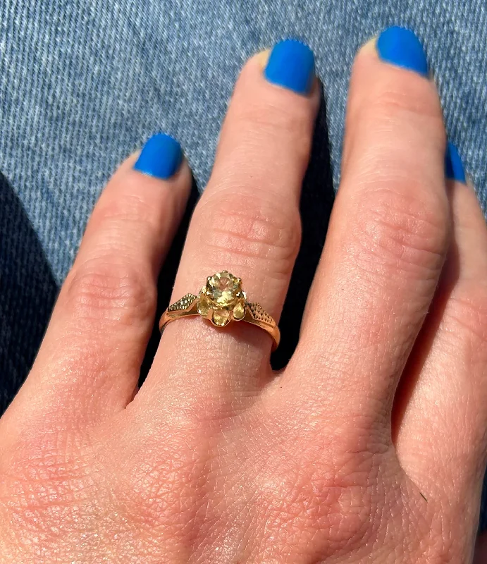 Emerald Gemstone Rings with Filigree - Bordered SettingsCitrine Ring - November Birthstone - Round Citrine Gemstone Flower Ring