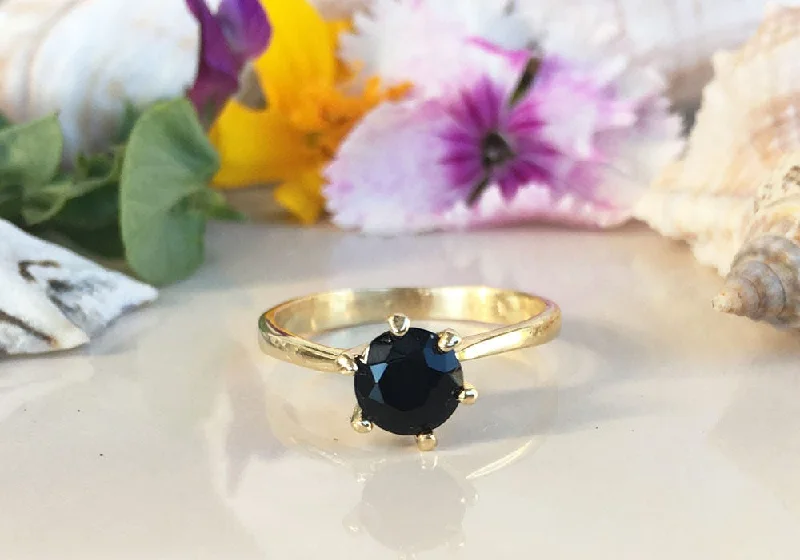 Sapphire Gemstone Rings in a Cathedral SettingBlack Onyx Ring - December Birthstone - Solitaire Ring with Round Black Onyx Gemstone