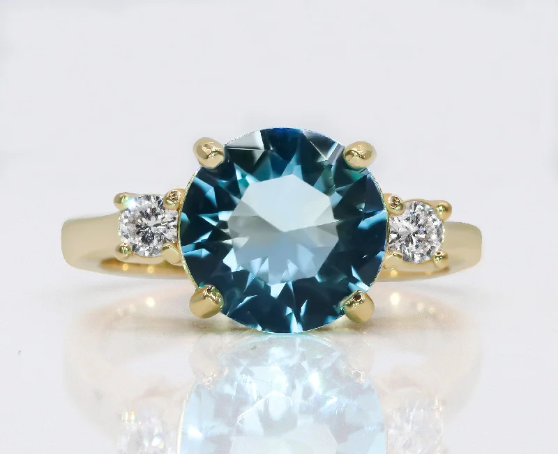 Multi - Gemstone Rings with a Rainbow of ColorsBlue Topaz Ring - December Birthstone - Round Blue Topaz Statement Engagement Ring with Clear Quartz Accents