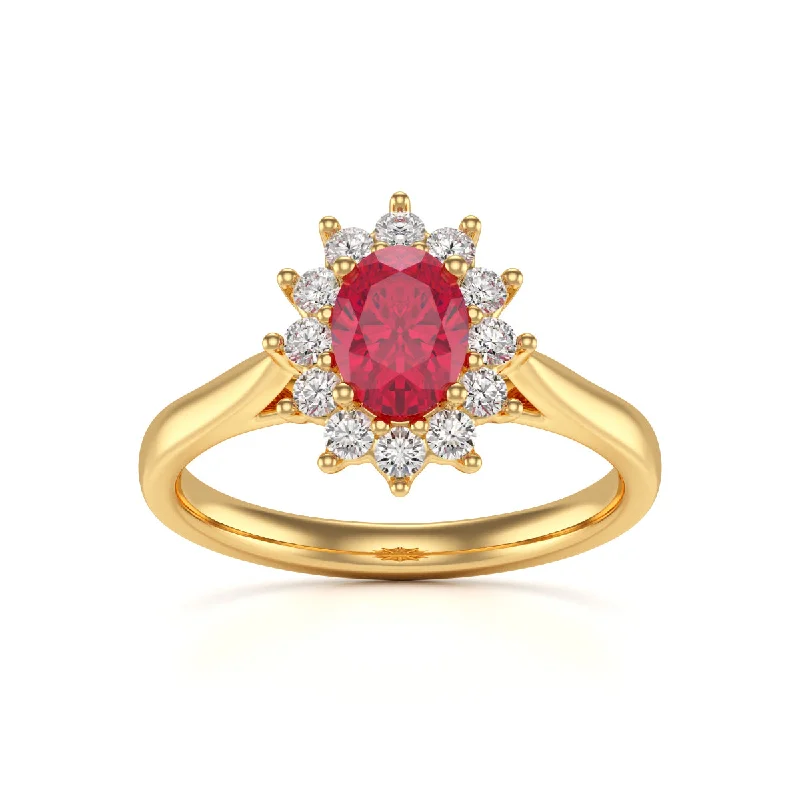 Amethyst Gemstone Rings in a Vintage - Style SettingOval Ruby Diamond Halo Ring