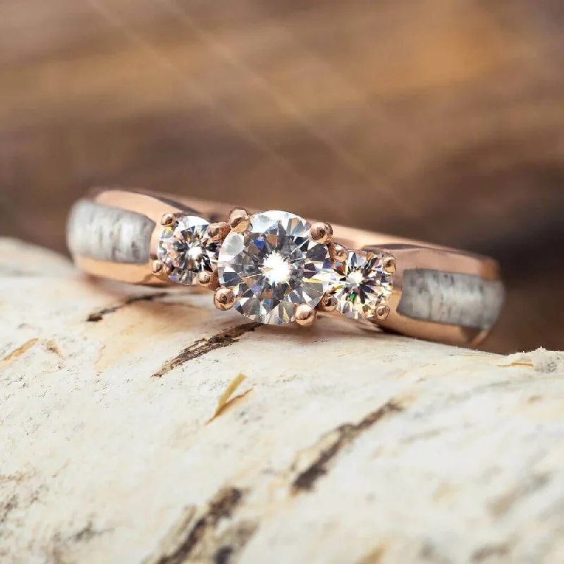 Rose Gold Engagement Ring with Deer Antler