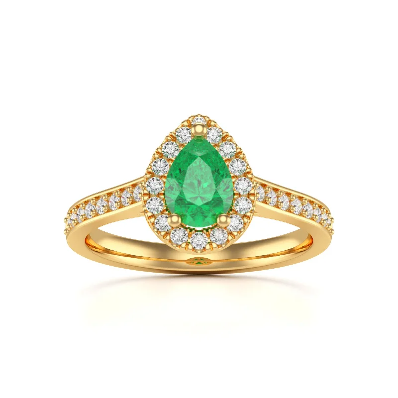 Amethyst Gemstone Rings in a Vintage - Style SettingPear Shape Emerald Diamond Halo Ring with Diamond Set Shoulders