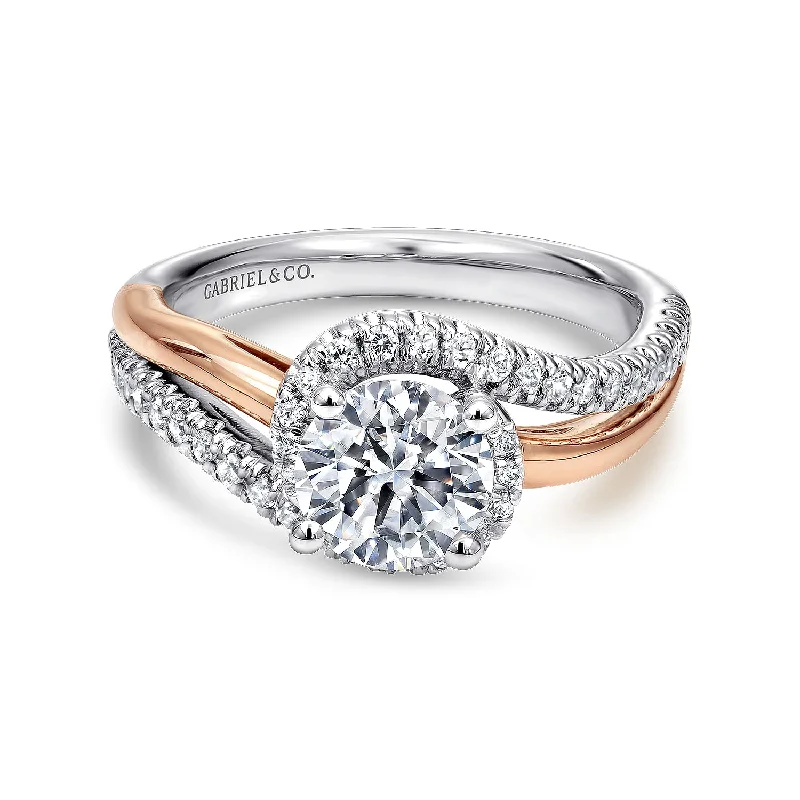 Solitaire Diamond Rings in Platinum SettingsGabriel 14K White & Rose Gold 0.30ctw Fancy Halo Style Diamond Semi-Mount Engagement Ring