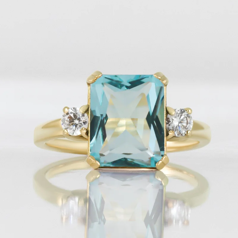 Emerald Gemstone Rings with Filigree - Bordered SettingsAquamarine Ring - March Birthstone - Statement Engagement Ring with Octagon Aquamarine Gemstone and Clear Quartz Accents