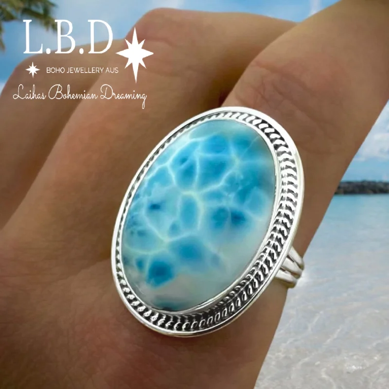 Ruby Gemstone Rings with Diamond AccentsXLARGE Larimar Ring- Gleaming Boho Statement Ring