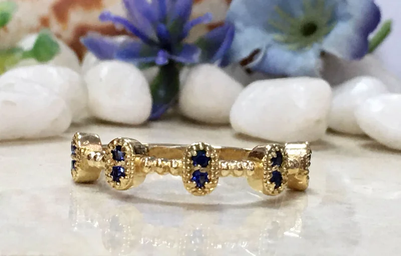 Ruby Gemstone Rings with Diamond AccentsBlue Sapphire Ring - September Birthstone - Five Bezel-Sets Ring with Blue Sapphire Gemstones