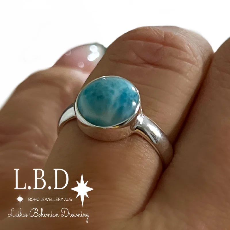 Sapphire Gemstone Rings in a Cathedral SettingLaihas Casual Summer Larimar Ring- 10mm Round