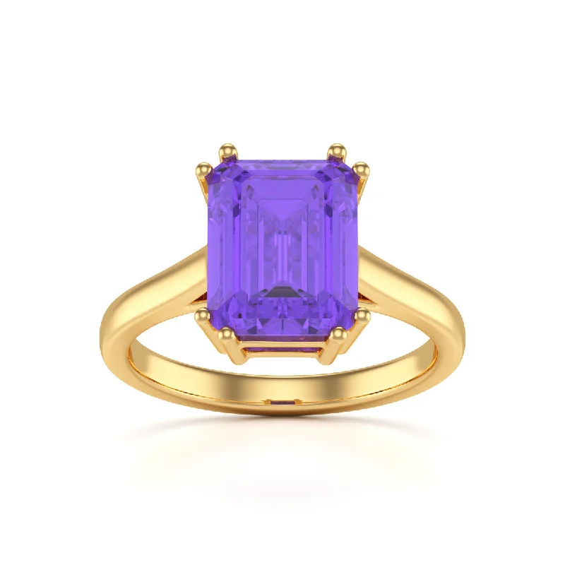 Emerald Gemstone Rings with Filigree - Bordered SettingsEmerald Cut Amethyst Solitaire Dress Ring