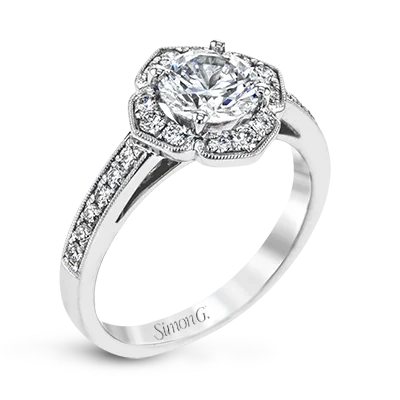 Halo - Style Diamond Rings with Smaller Accent DiamondsEngagement Ring in 18k Gold with Diamonds