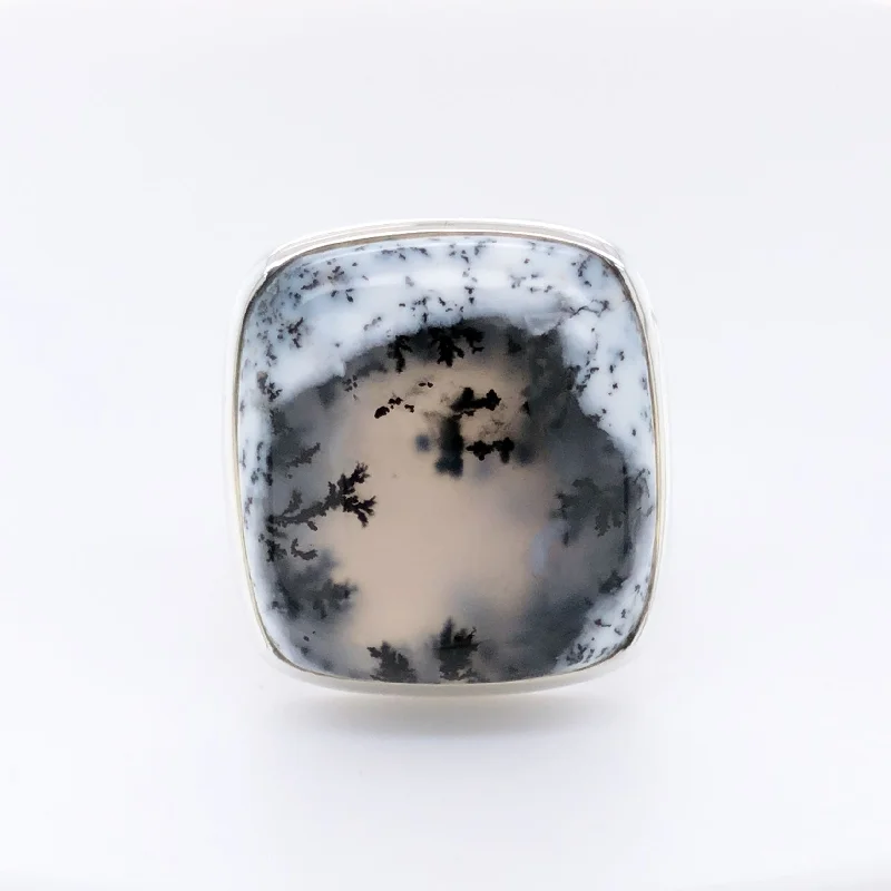 Amethyst Gemstone Rings in a Vintage - Style Setting'Peta' Silver Dendritic Agate Gemstone Ring