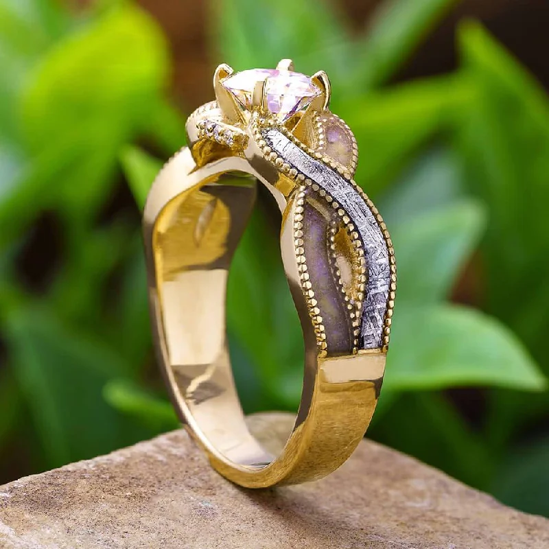 Fossil & Meteorite Engagement Ring in Yellow Gold