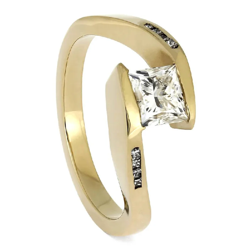 Princess-Cut Diamond Tension Ring in Yellow Gold