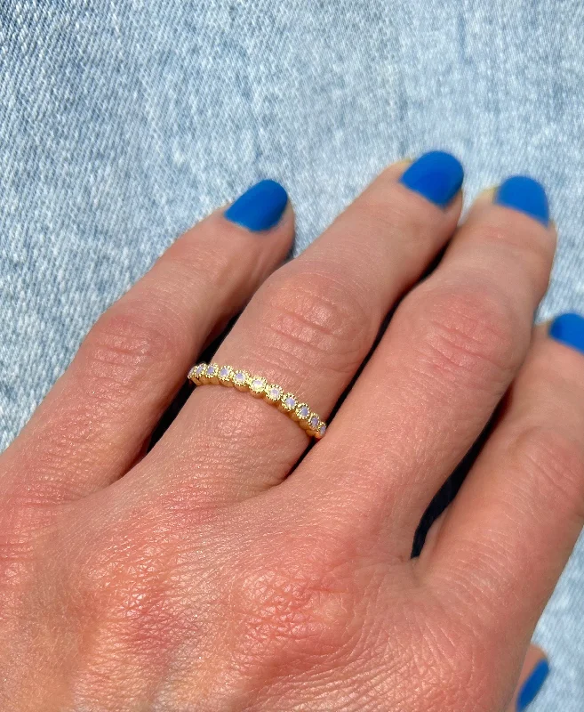 Sapphire Gemstone Rings in a Cathedral SettingOpalite Ring - Delicate Stacking Ring with Eleven Round Opalite Gemstones