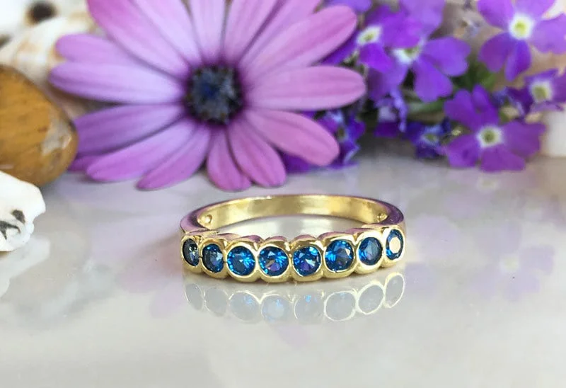 Amethyst Gemstone Rings in a Vintage - Style SettingBlue Topaz Ring - December Birthstone - Stacking Ring with Eight Round Blue Topaz Gemstones