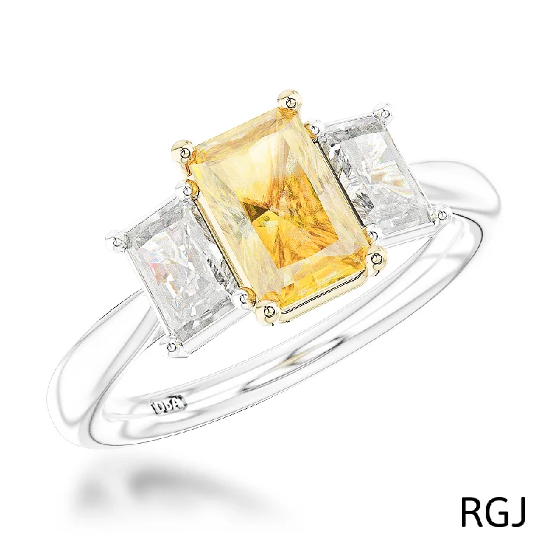 Custom - Designed Diamond Rings to Reflect Your PersonalityThe Florentina Platinum 2.01ct Yellow Diamond And 1.00ct Diamond Radiant Cut Three Stone Ring