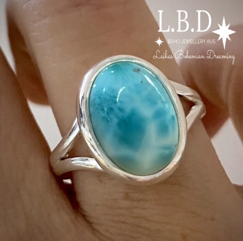 Multi - Gemstone Rings with a Rainbow of ColorsLaihas Handmade Classic Oval Larimar Ring