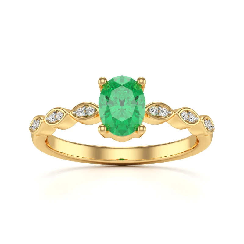 Amethyst Gemstone Rings in a Vintage - Style SettingOval Emerald with Marquise Shape Shoulder Ring