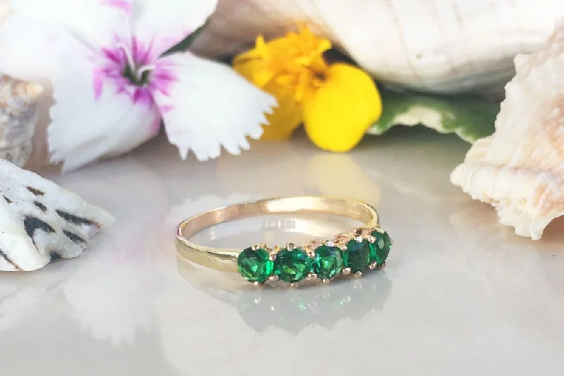 Multi - Gemstone Rings with a Rainbow of ColorsEmerald Ring - May Birthstone Jewelry - Stacking Ring with Five Round Emeralds