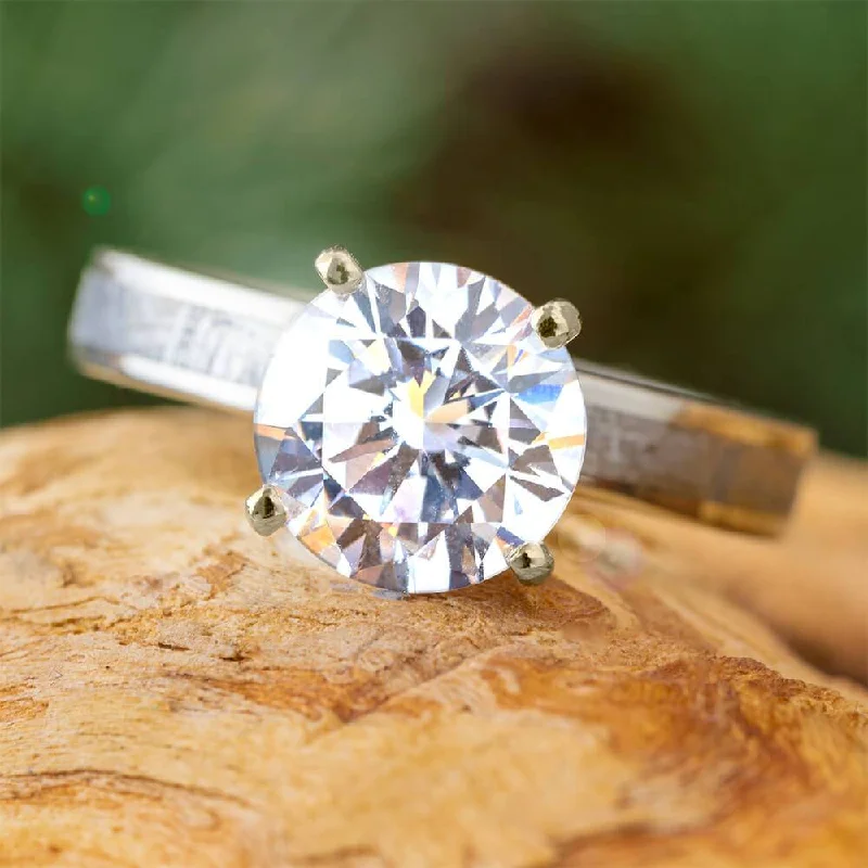 3.0 CT Diamond Solitaire Engagement Ring with Meteorite