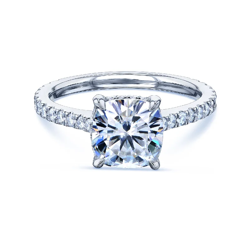 2ct Cushion Moissanite Drop Halo Ring