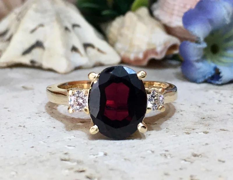 Sapphire Gemstone Rings in a Cathedral SettingRed Garnet Ring - January Birthstone - Oval Red Garnet Gemstone Statement Engagement Ring