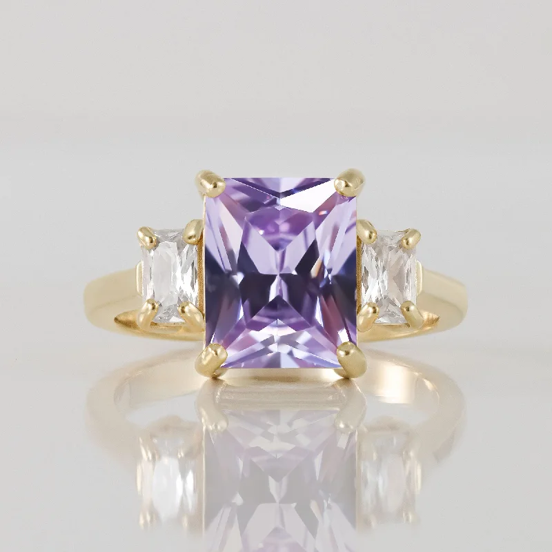 Multi - Gemstone Rings with a Rainbow of ColorsLavender Amethyst Ring -  Statement Engagement Ring with Octagon Lavender Amethyst Gemstone and Clear Quartz Accents