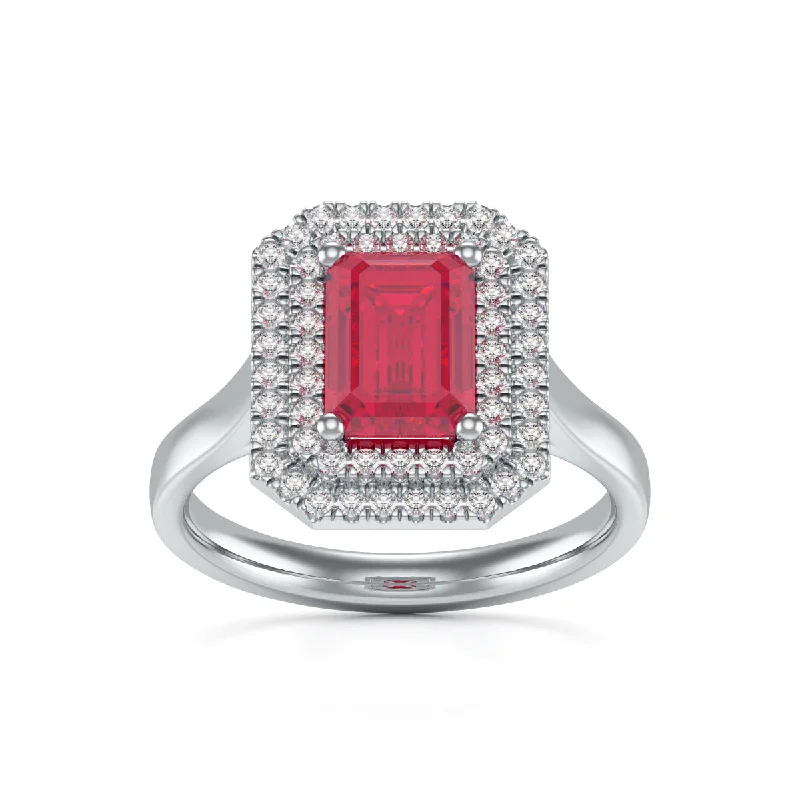 Sapphire Gemstone Rings in a Cathedral SettingOctagon Ruby Centre Stone with Diamond halo Ring