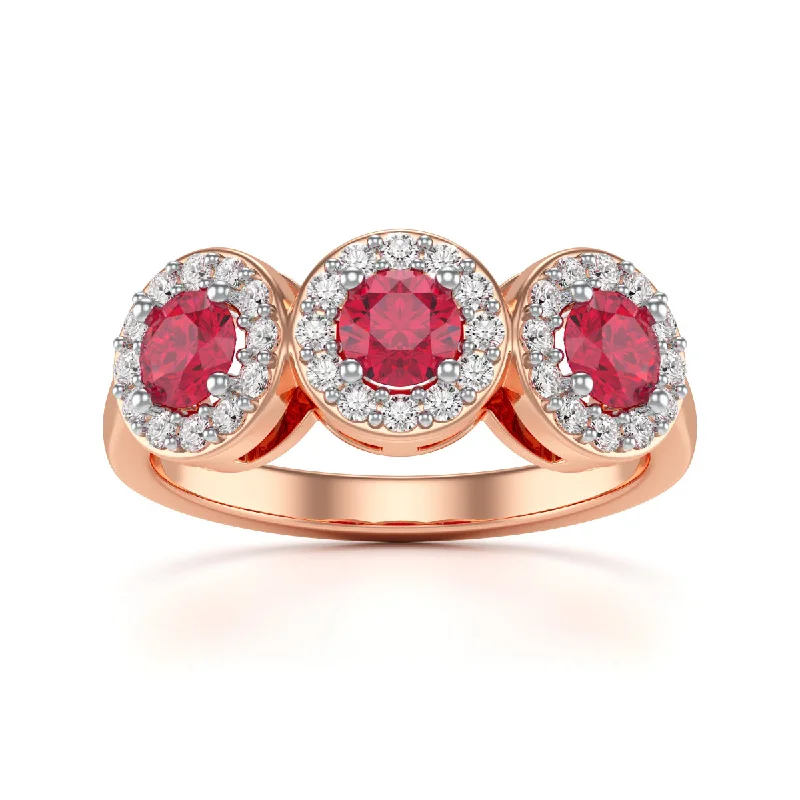 Sapphire Gemstone Rings in a Cathedral SettingRuby Three Stone Diamond Halo Ring