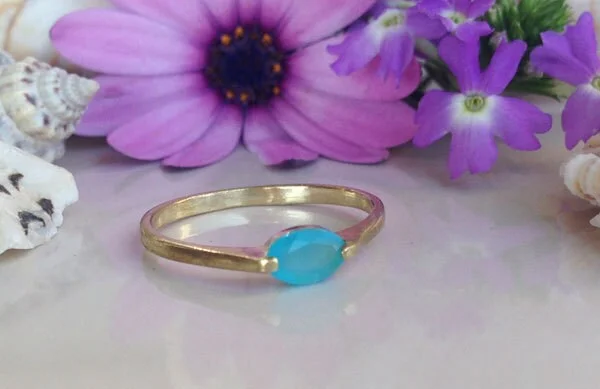 Sapphire Gemstone Rings in a Cathedral SettingBlue Chalcedony Ring - Delicate Simple Ring with Blue Chalcedony Gemstone