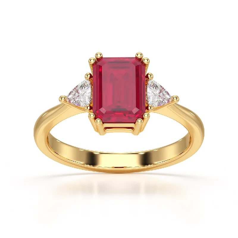 Sapphire Gemstone Rings in a Cathedral SettingRuby Trilogy Ring with Trillion side stone Dress Ring