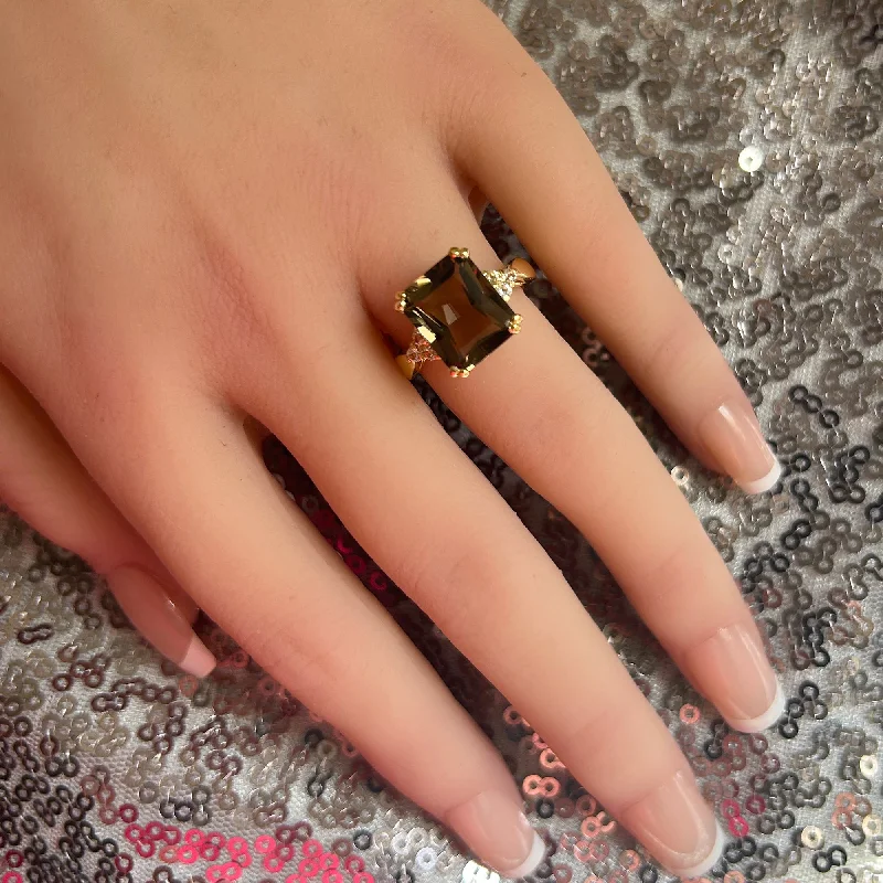 Multi - Gemstone Rings with a Rainbow of ColorsSmoky Quartz Ring - Statement Engagement Ring with Octagon Smoky Quartz Gemstone and Clear Quartz Accents