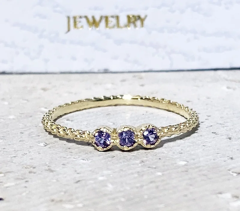 Multi - Gemstone Rings with a Rainbow of ColorsAlexandrite Ring - June Birthstone - Stacking Ring with Three Round Alexandrite Stones