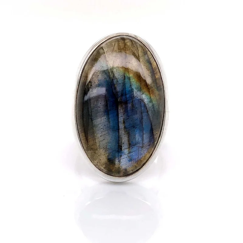 Sapphire Gemstone Rings in a Cathedral Setting'Ana' Silver Labradorite Gemstone Ring