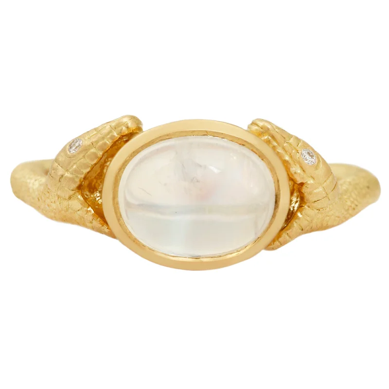 Double Headed Moonstone Serpent Ring