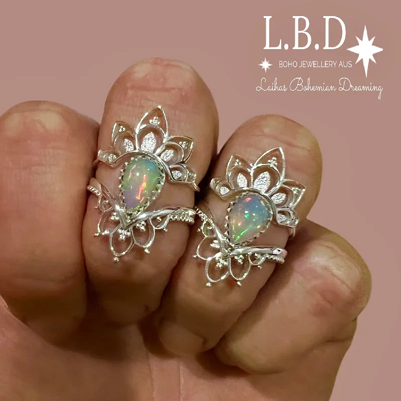 Emerald Gemstone Rings with Filigree - Bordered SettingsLaihas Daisly Boho Genuine Opal Ring Set