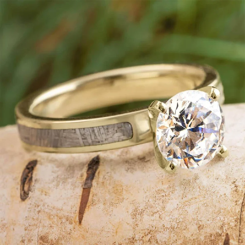 2.0 CT Diamond and Meteorite Engagement Ring in Yellow Gold