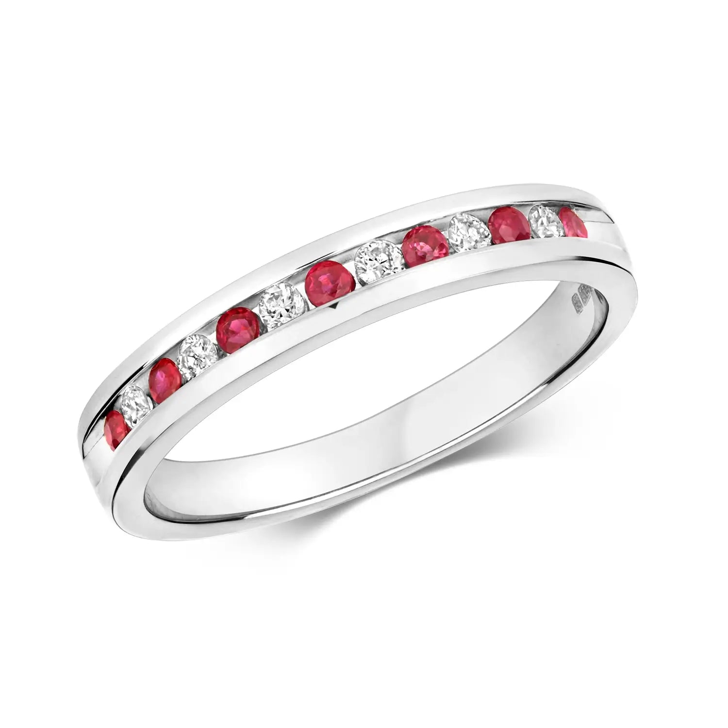 Ruby Gemstone Rings with Diamond AccentsRuby & Diamond Solid White Gold Half Eternity Ring